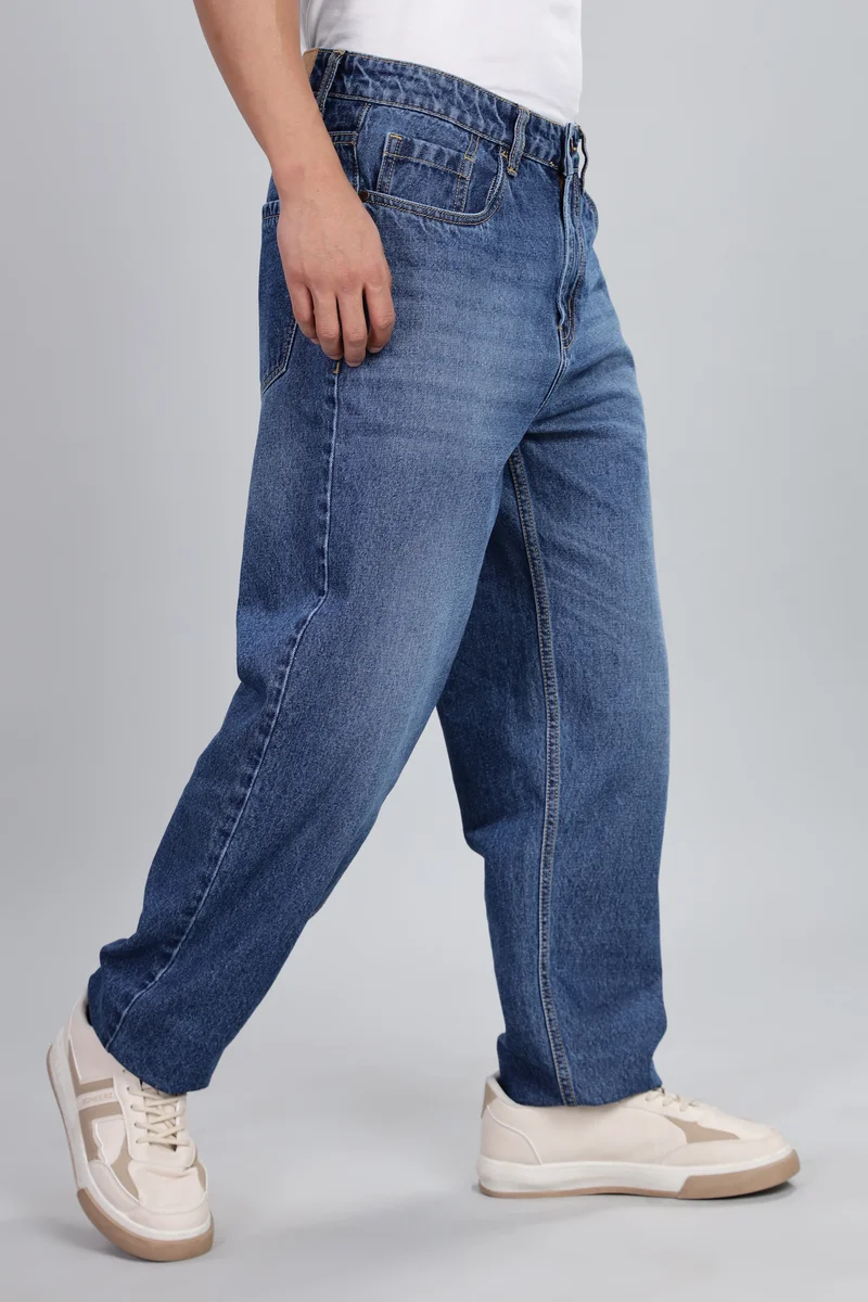 Inkd Marine Blue Men's Classic Relaxed Jeans – Mid-Rise | 100% Cotton | 5 Pocket Styling | Baggy Jeans for Man for Men | Best Price UAE